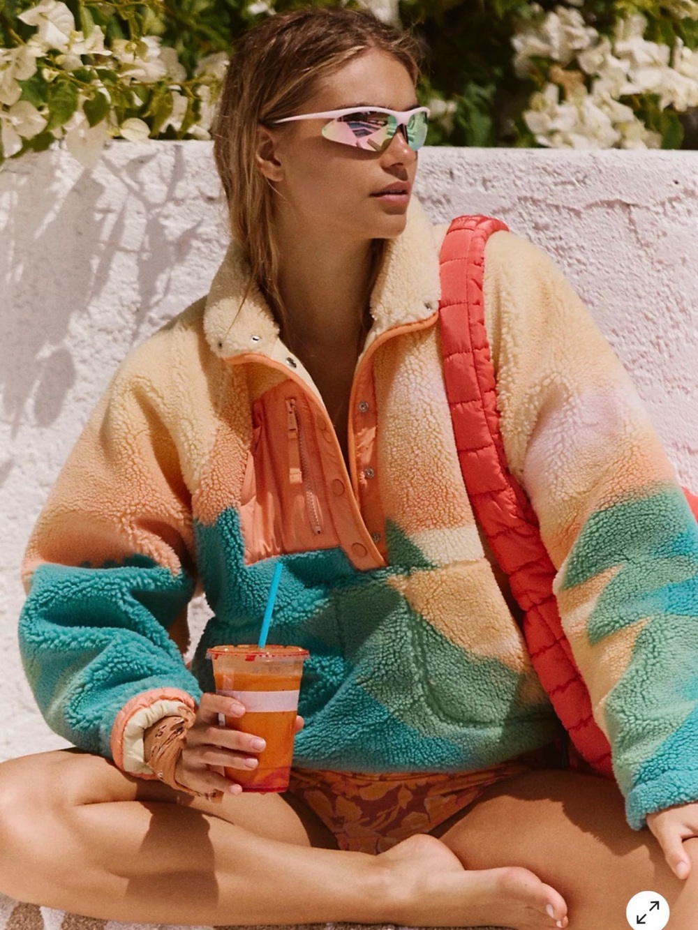 NWT Free People Hit The Slopes Printed Fleece Pullover L Sunfaded Horizon